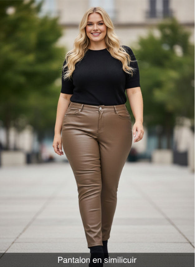 Pantalon similicuir taupe