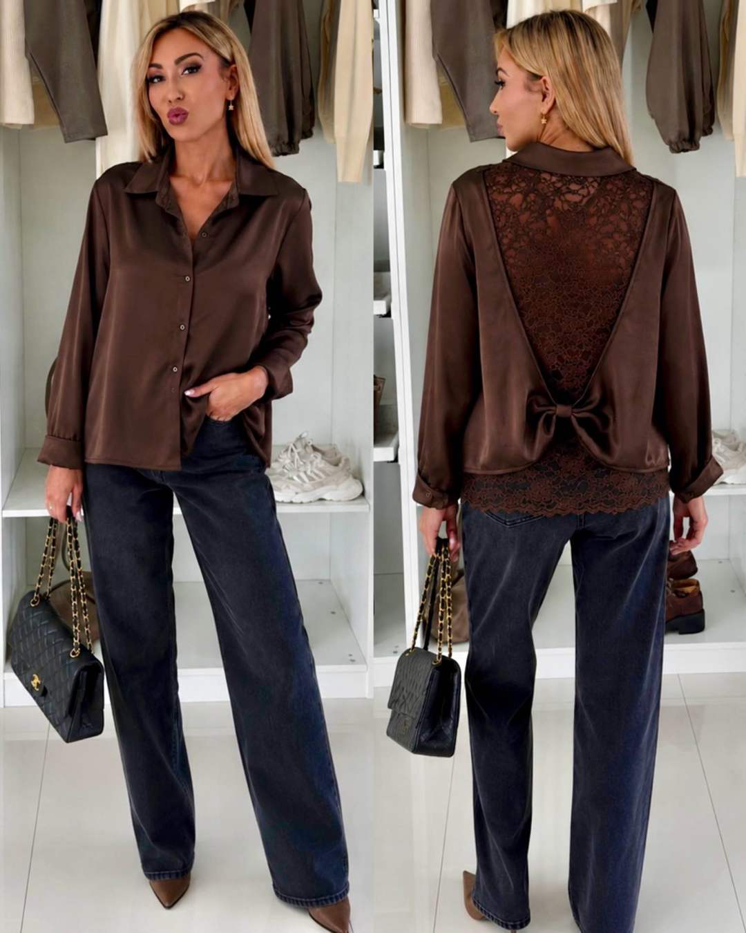 Chemise Oversize dentelle dos effet satiné